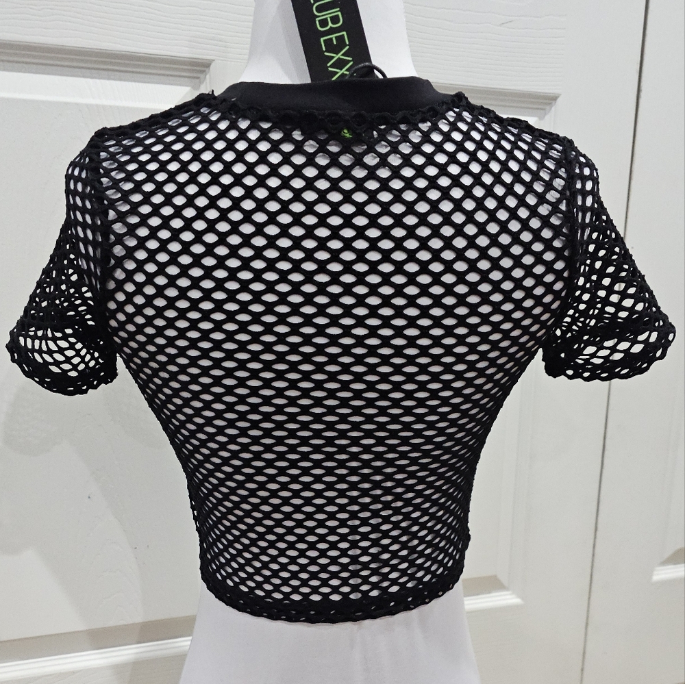 Dolls Kill Punk Goth Black Large Fishnet Cropped Top M NWT - Picture 4 of 8